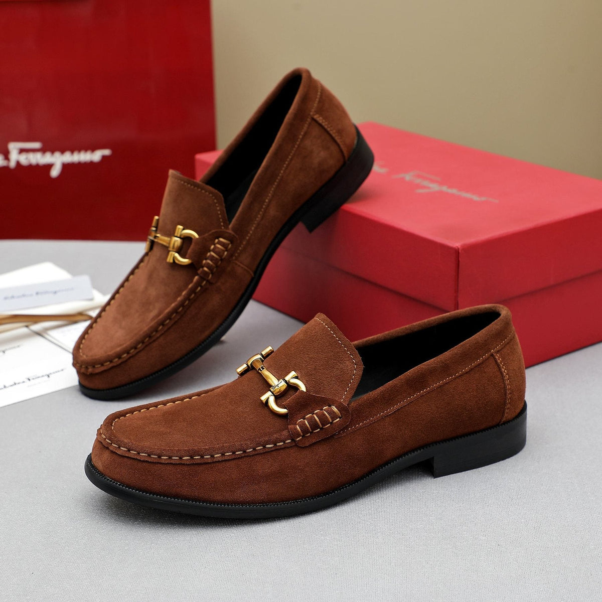 Ferragamo Suede Bit Loafers
